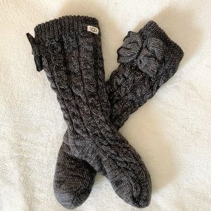 LAILA BOW FLEECE LINED CHARCOAL SOCK